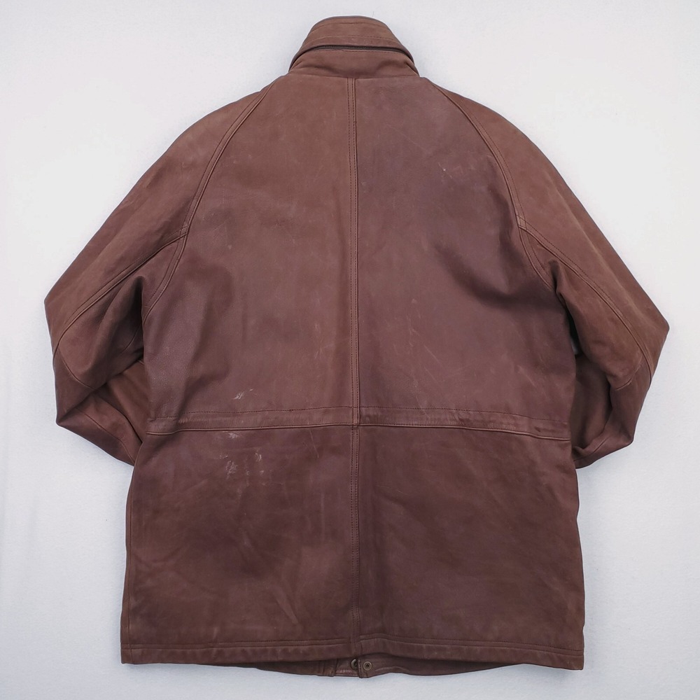 Vintage St Johns Bay Leather Jacket Mens Large Brown Wool Insulated Soft Supple - Picture 9 of 16
